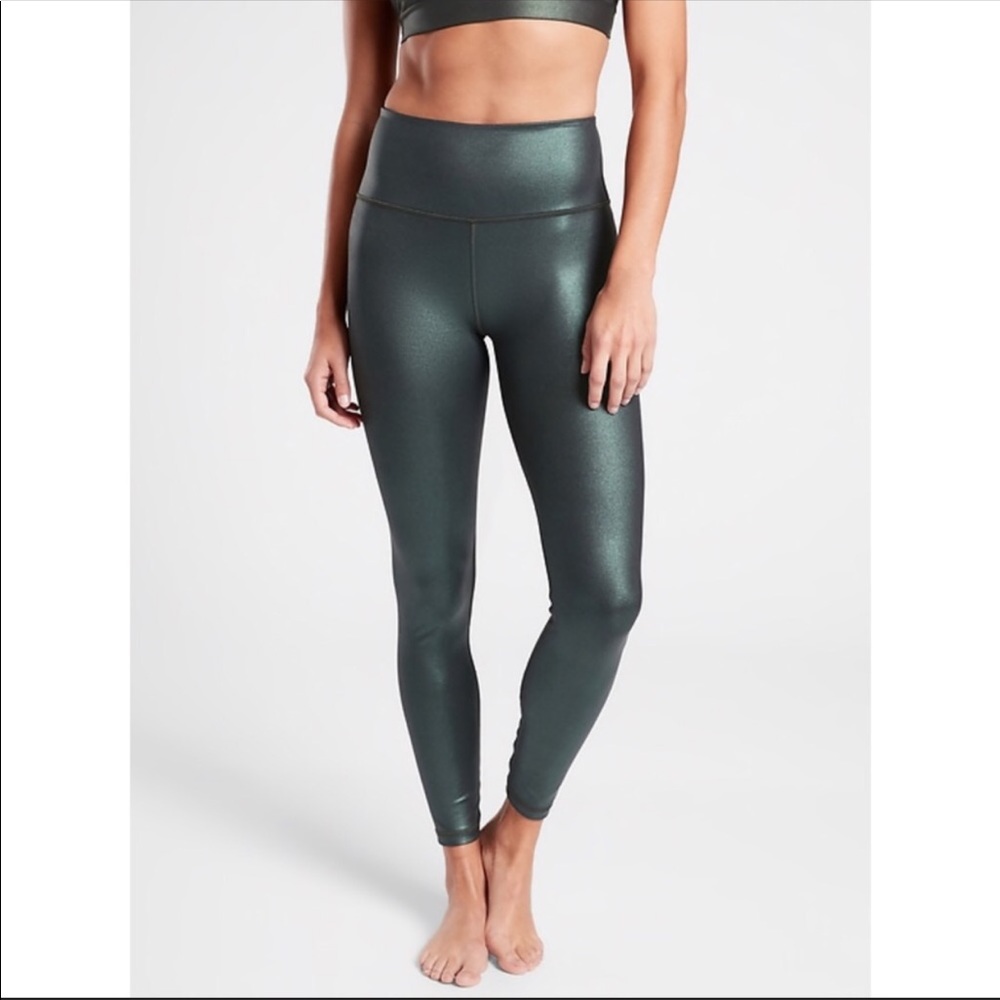 Athleta Shimmering Dark Green Leggings